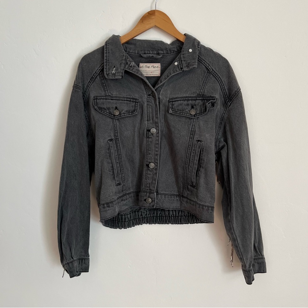 Free People Comet Rhinestone Fringe Bomber Jacket in a black wash - Picture 4 of 6